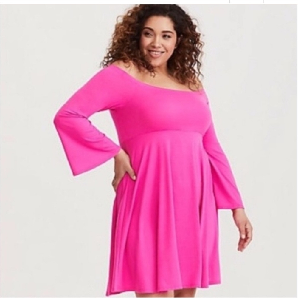 NWOT TORRID PINK OFF SHOULDER JERSEY SKATER DRESS
